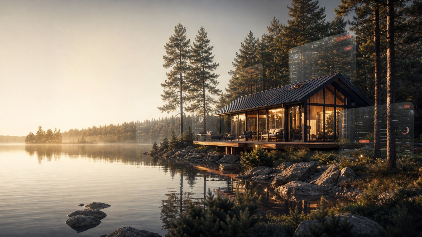 Hospitality software dashboard inside a forest retreat